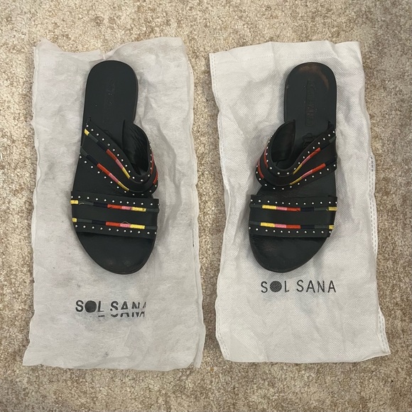 Sol Sana Pablo Embellished Slide Sandals Black Size 37 - Picture 9 of 9